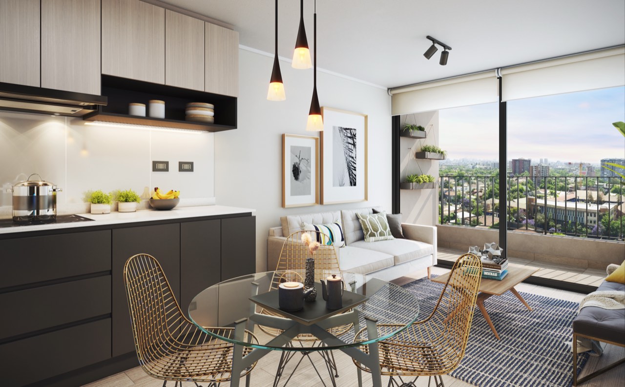 Living, comedor y terraza